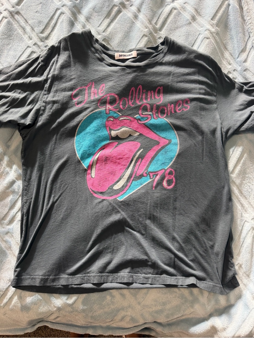 Daydreamer Charcoal Rolling Stones Graphic Tee with Pink & Teal